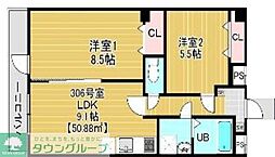 ベルオーブ大久保 2LDKの間取図画像
