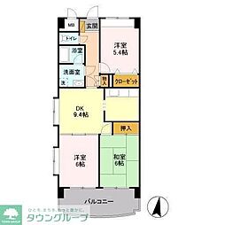 エーヴィゲス市川 3DKの間取図画像