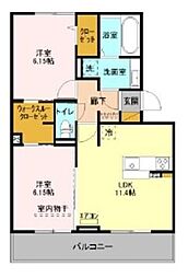 ハピネスB 2LDKの間取図画像