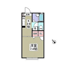 エーデル西都賀 1Kの間取図画像