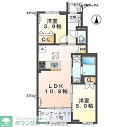 ウェストビレッヂI 2LDKの間取図画像