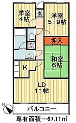 潮ハイツ 3LDKの間取図画像