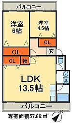 プロミネント馬橋 2LDKの間取図画像