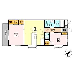 シャトーヤジマ 2LDKの間取図画像