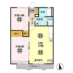 グレース田喜野井1番館 2LDKの間取図画像