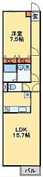 アムール優 1LDKの間取図画像