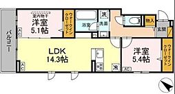 船橋市上山町2丁目アパート 2LDKの間取図画像