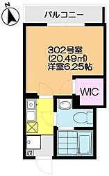 ラプソ一之江 1Kの間取図画像