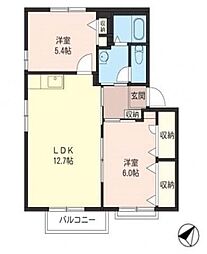 ディアス・ヴィラE棟 2LDKの間取図画像