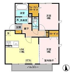 オアシスタナカA 2LDKの間取図画像