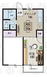 b′CASA本八幡re-born 2DKの間取図画像
