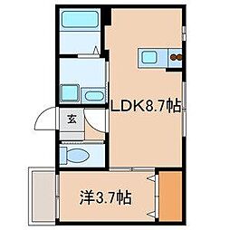 リュミエール海神 1LDKの間取図画像