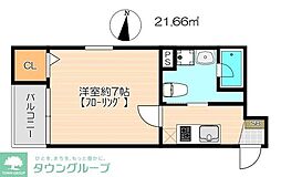 アメニティ千葉中央I 2階1Kの間取り