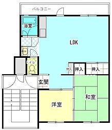 公社賃貸SMALIO 庭代台 3階2LDKの間取り