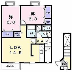 ハッピースクエア1 2LDKの間取図画像