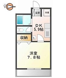 JR牟岐線 阿波富田駅 徒歩26分の賃貸マンション 2階1DKの間取り