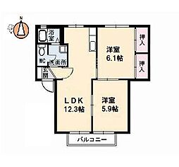 JR牟岐線 中田駅 自治会館前下車 徒歩4分の賃貸アパート 1階2LDKの間取り