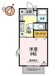 JR徳島線 徳島駅 徒歩29分の賃貸アパート 2階1Kの間取り
