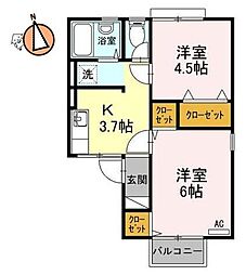 コーポ佐野 2DKの間取図画像