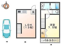 クレスト新浜A 1LDKの間取図画像