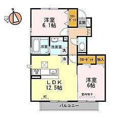 JR徳島線 佐古駅 徒歩6分の賃貸アパート 1階2LDKの間取り
