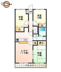 グランディール矢三C 3LDKの間取図画像