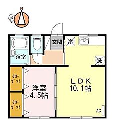 新浜マンション 1LDKの間取図画像