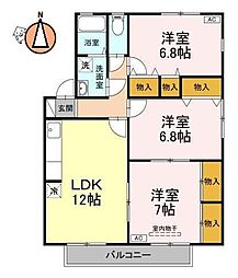 ルミナス山城B 3LDKの間取図画像