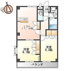 グランヴェール・クワハラ 2LDKの間取図画像