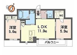 ベレオ名東 2SLDKの間取図画像