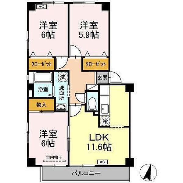 徳島県徳島市佐古二番町(賃貸マンション3LDK・3階・67.08㎡)の写真 その2