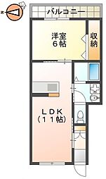 JR徳島線 府中駅 徒歩10分の賃貸アパート 1階1LDKの間取り