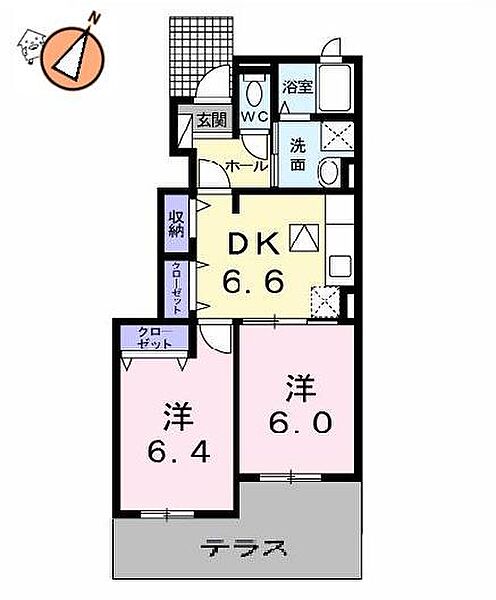 徳島県徳島市大原町三ツ谷(賃貸アパート2DK・1階・46.24㎡)の写真 その2