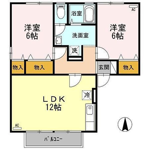 徳島県徳島市名東町1丁目(賃貸アパート2LDK・1階・58.03㎡)の写真 その2