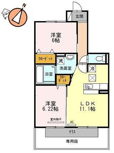 徳島県徳島市北沖洲2丁目(賃貸アパート2LDK・1階・53.50㎡)の写真 その2