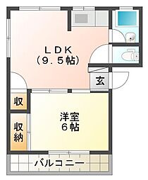 長浜マンションA棟 1LDKの間取図画像