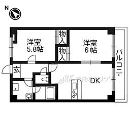 近江鉄道近江本線 八日市駅 徒歩26分の賃貸マンション 5階2DKの間取り