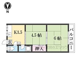 第一西山ハイツ 1階2Kの間取り