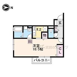 ベルコート木ノ座 1階1Kの間取り