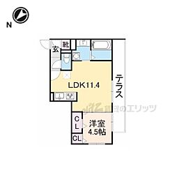 シャルール 1階1LDKの間取り