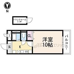十一屋ブラウンシュガービル 2階1Kの間取り