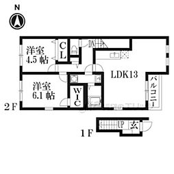 アドウェル壱番館 2階2LDKの間取り