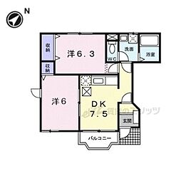 カルフール2 2DKの間取図画像