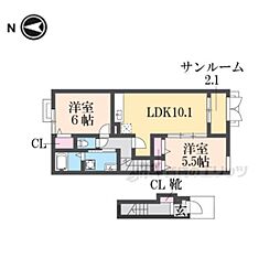 ラポール 2LDKの間取図画像