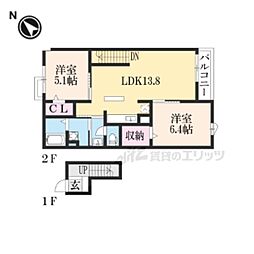グランドヒル弐番館 2LDKの間取図画像