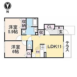 ソルレヴェンテウーノ 2LDKの間取図画像