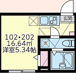 横浜市営地下鉄ブルーライン 伊勢佐木長者町駅 徒歩10分の賃貸アパート 1階ワンルームの間取り