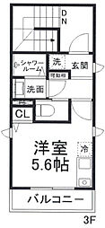 横浜市営地下鉄ブルーライン 吉野町駅 徒歩12分の賃貸アパート 3階ワンルームの間取り