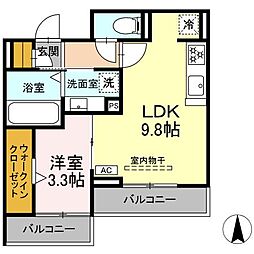 セレスティア西荘　EAST 2階1LDKの間取り