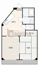 ピュア10 3階2DKの間取り